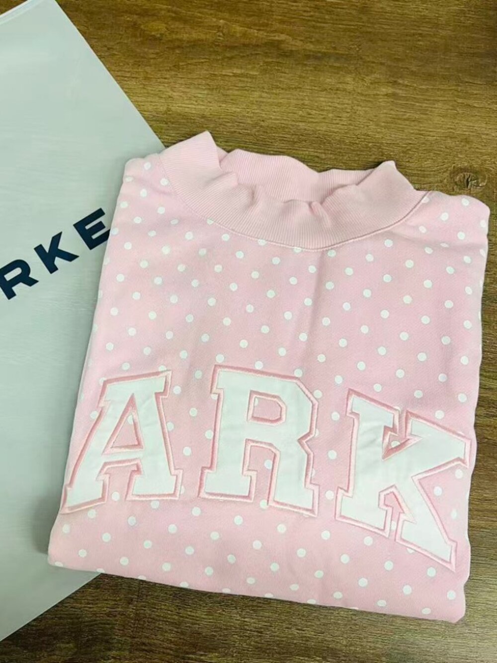 Parke Pink Polka‑Dot Mock Neck Sweatshirt